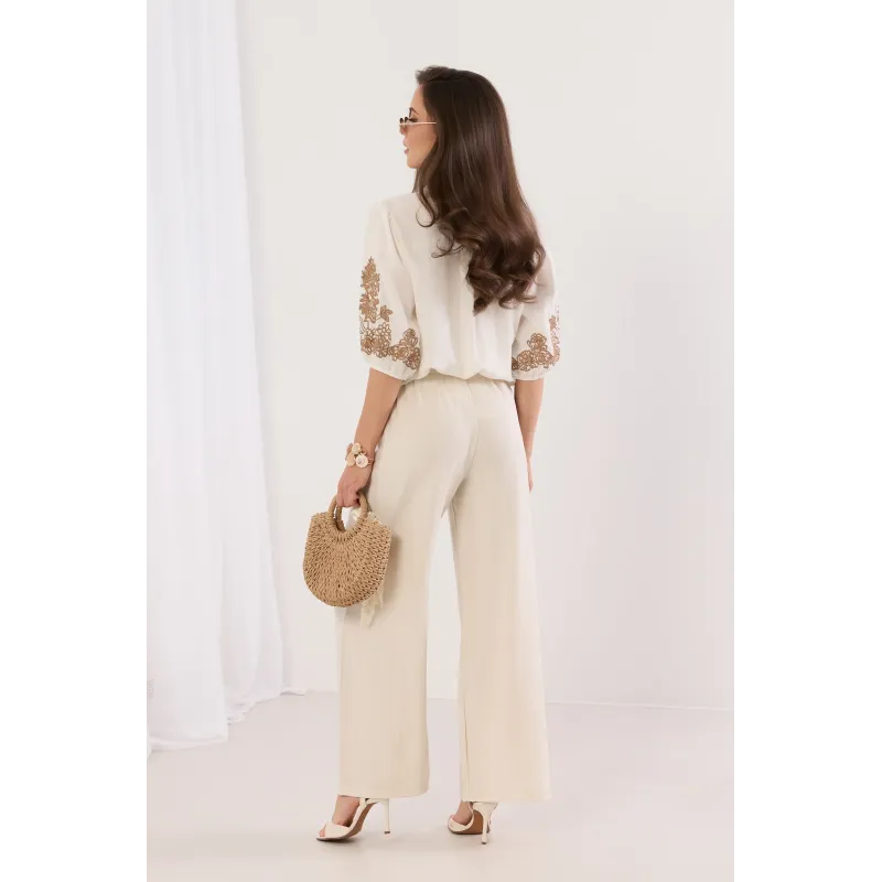 Szerokie spodnie palazzo z plecionym paskiem