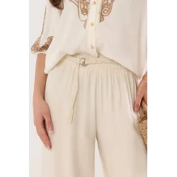 Szerokie spodnie palazzo z plecionym paskiem