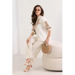 Szerokie spodnie palazzo z plecionym paskiem