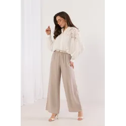Szerokie spodnie palazzo z plecionym paskiem
