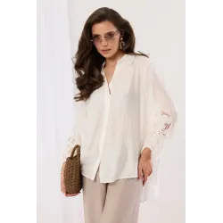 Koszula boho z haftem i bufiastymi rękawami