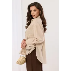 Koszula z haftem ażurowym i asymetrycznym dołem