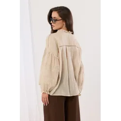 Lekka koszula z ozdobnymi plisami i chwostami