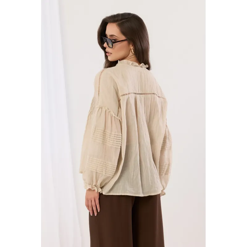 Lekka koszula z ozdobnymi plisami i chwostami