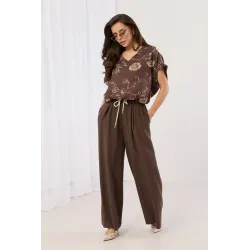 Szerokie spodnie palazzo z ozdobnym sznurkiem