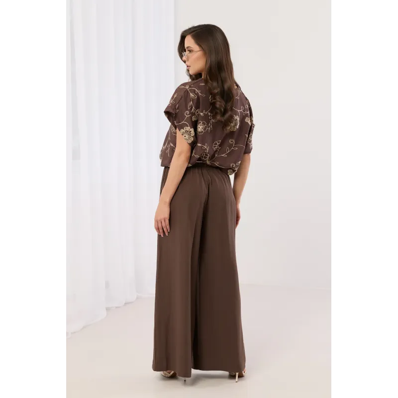 Szerokie spodnie palazzo z ozdobnym sznurkiem