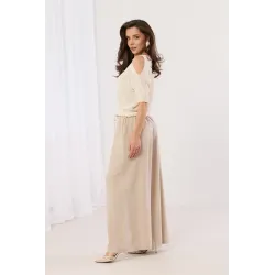 Szerokie spodnie palazzo z ozdobnym sznurkiem