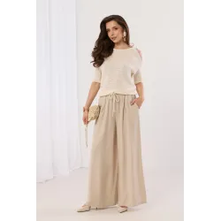 Szerokie spodnie palazzo z ozdobnym sznurkiem