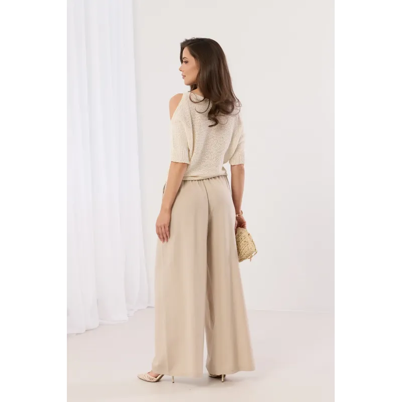 Szerokie spodnie palazzo z ozdobnym sznurkiem