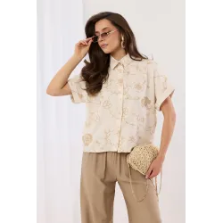 Koszula z haftem florystycznym i krótkim rękawem