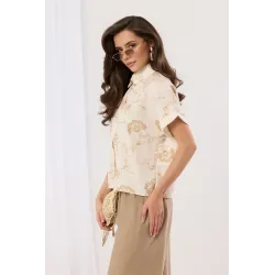 Koszula z haftem florystycznym i krótkim rękawem