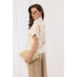 Koszula z haftem florystycznym i krótkim rękawem