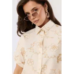 Koszula z haftem florystycznym i krótkim rękawem