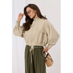 Kurtka bomber z bufiastymi rękawami i marszczeniem