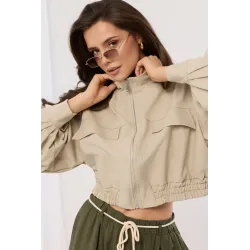 Kurtka bomber z bufiastymi rękawami i marszczeniem