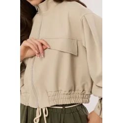 Kurtka bomber z bufiastymi rękawami i marszczeniem