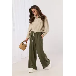 Szerokie spodnie palazzo z ozdobnym sznurkiem