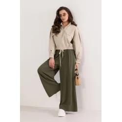 Szerokie spodnie palazzo z ozdobnym sznurkiem