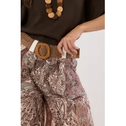 Wzorzyste spodnie kuloty z ozdobnym paskiem