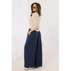 Szerokie spodnie palazzo z ozdobnym sznurkiem