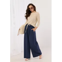 Szerokie spodnie palazzo z ozdobnym sznurkiem