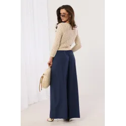 Szerokie spodnie palazzo z ozdobnym sznurkiem