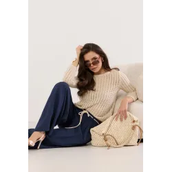 Szerokie spodnie palazzo z ozdobnym sznurkiem