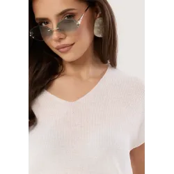 Dzianinowa bluzka z dekoltem V i krótkim rękawem