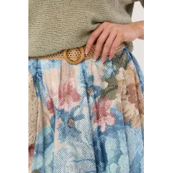 Długa spódnica w kwiaty z plecionym paskiem