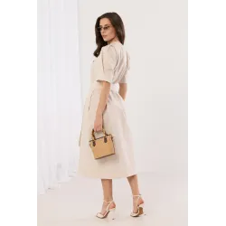 Sukienka midi z krótkim rękawem i wiązaniem w talii