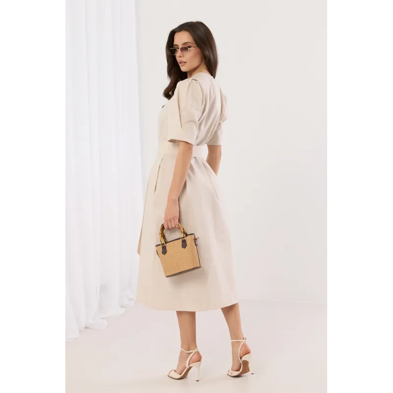 Sukienka midi z krótkim rękawem i wiązaniem w talii