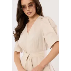 Sukienka midi z krótkim rękawem i wiązaniem w talii