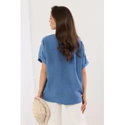 Bluzka z florystycznym haftem i dekoracyjnym wykończeniem