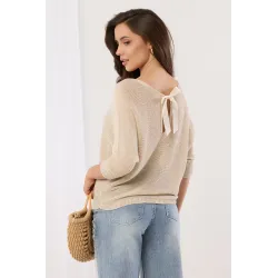 Sweter z rękawami typu nietoperz i ozdobną kokardą na plecach