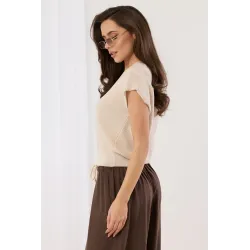 Dzianinowa bluzka z dekoltem V i krótkim rękawem