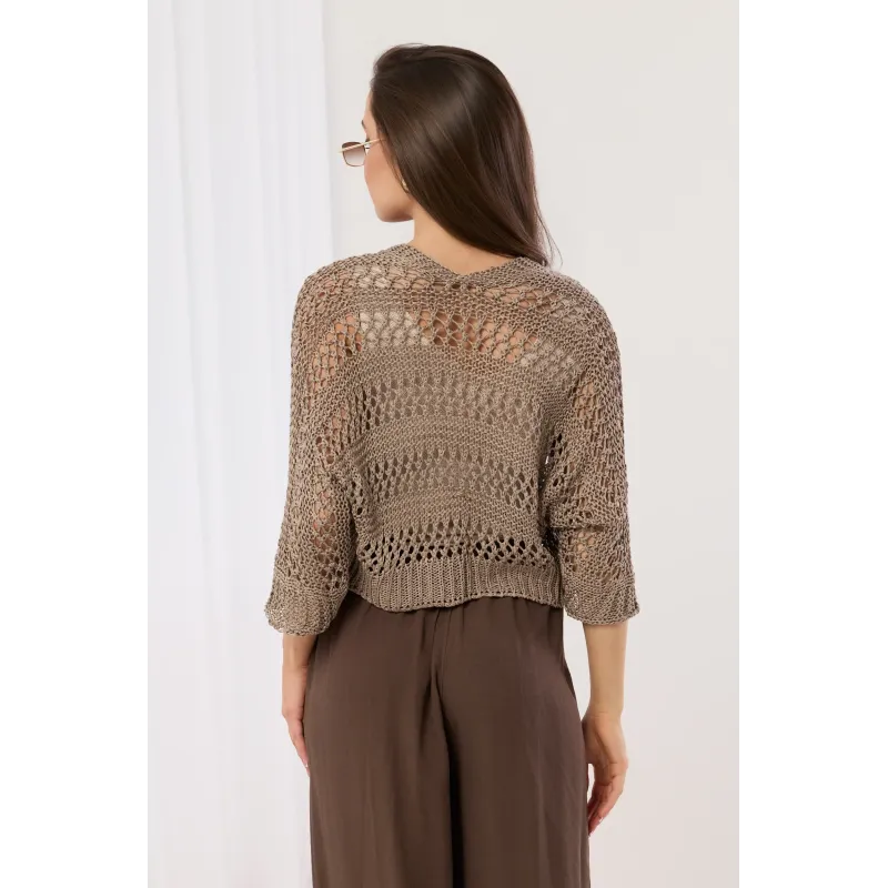 Krótki ażurowy kardigan o fasonie bolerka