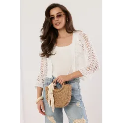 Krótki ażurowy kardigan o fasonie bolerka