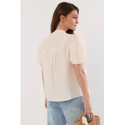 Koszula z ażurowym panelem i bufiastymi rękawami