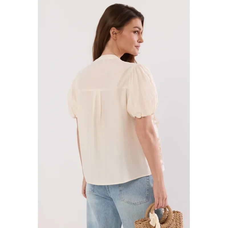 Koszula z ażurowym panelem i bufiastymi rękawami