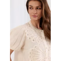 Koszula z ażurowym panelem i bufiastymi rękawami
