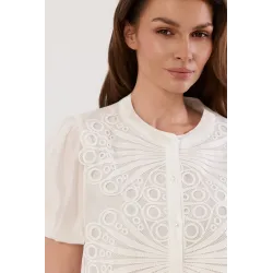 Koszula z ażurowym panelem i bufiastymi rękawami
