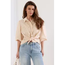Koszula z koronkowym panelem i bufiastymi rękawami