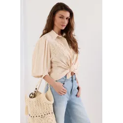 Koszula z koronkowym panelem i bufiastymi rękawami