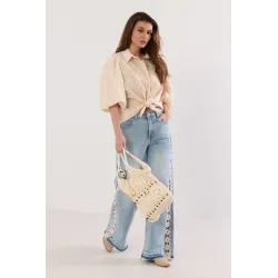 Koszula z koronkowym panelem i bufiastymi rękawami