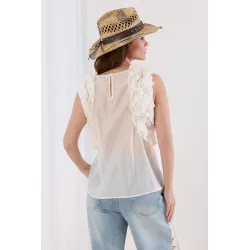 Bluzka bez rękawów z falbanami