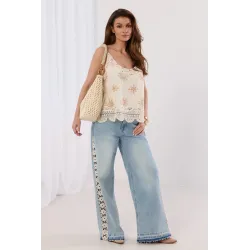 Top boho z haftem i koronką