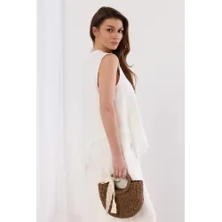 Komplet z asymetryczną bluzką z koronką i szerokimi spodniami