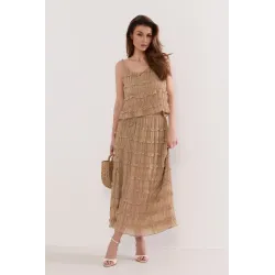 Plisowany komplet ze spódnicą maxi z falbanami i topem