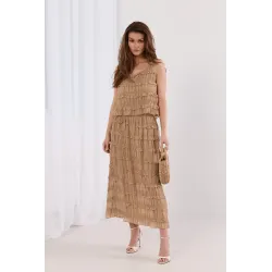 Plisowany komplet ze spódnicą maxi z falbanami i topem