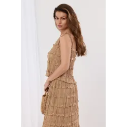 Plisowany komplet ze spódnicą maxi z falbanami i topem